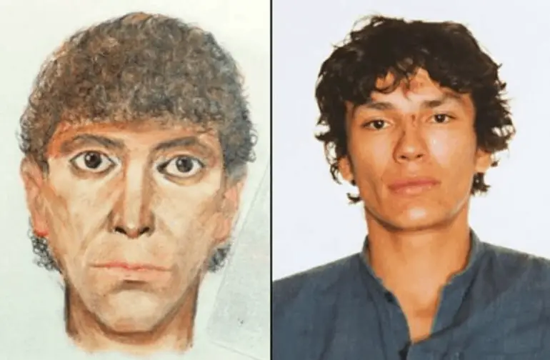 Drawing and mug shot of "The Night Stalker."