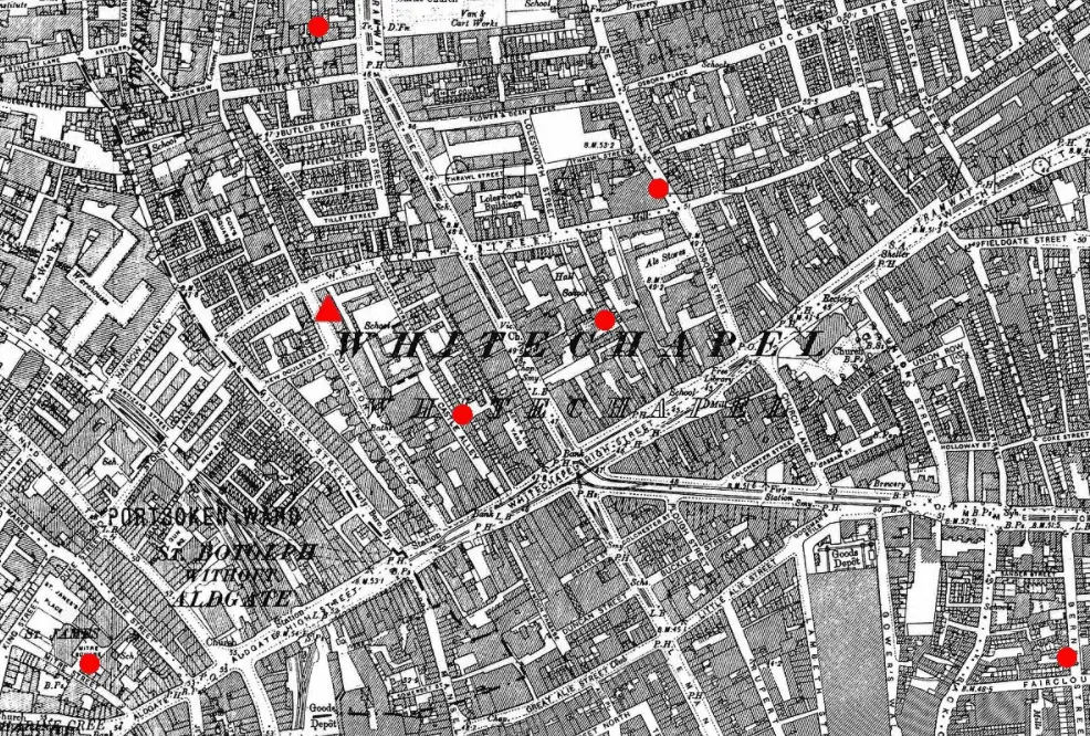 Map of where the Whitechapel murders happened